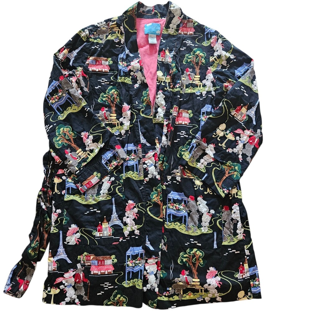 Nick Nora Sleepwear Paris French Poodle Printed Kimono Robe Size‎ Small / Medium